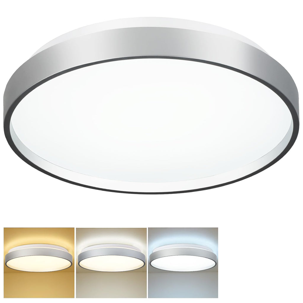 DINGLILIGHTING 24W LED Flush Mount Ceiling Light | 13 Inch Silver Fixture