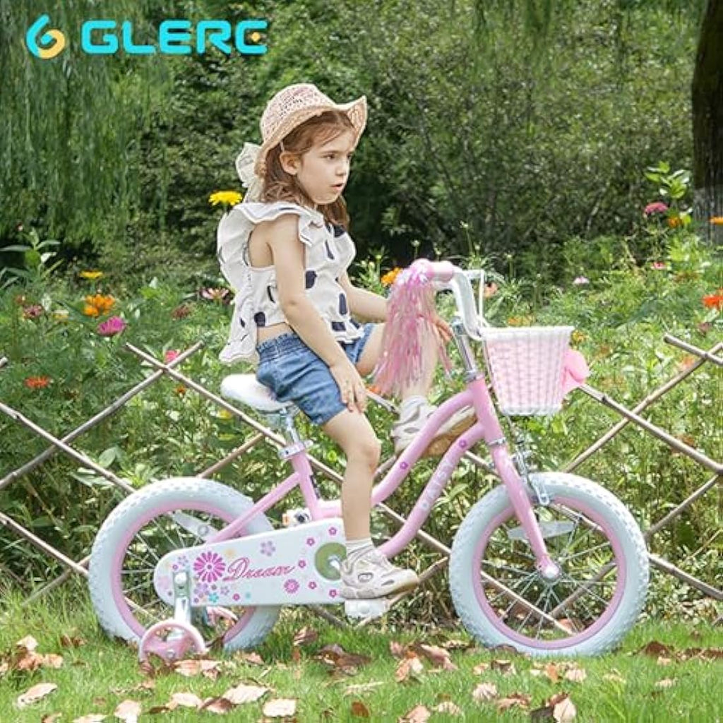 Glerc Daisy 16 Inch Girls Bike with Training Wheels and Basket | Pink
