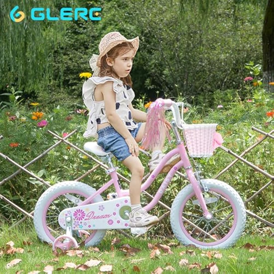 Glerc Daisy 16 Inch Girls Bike with Training Wheels and Basket | Pink