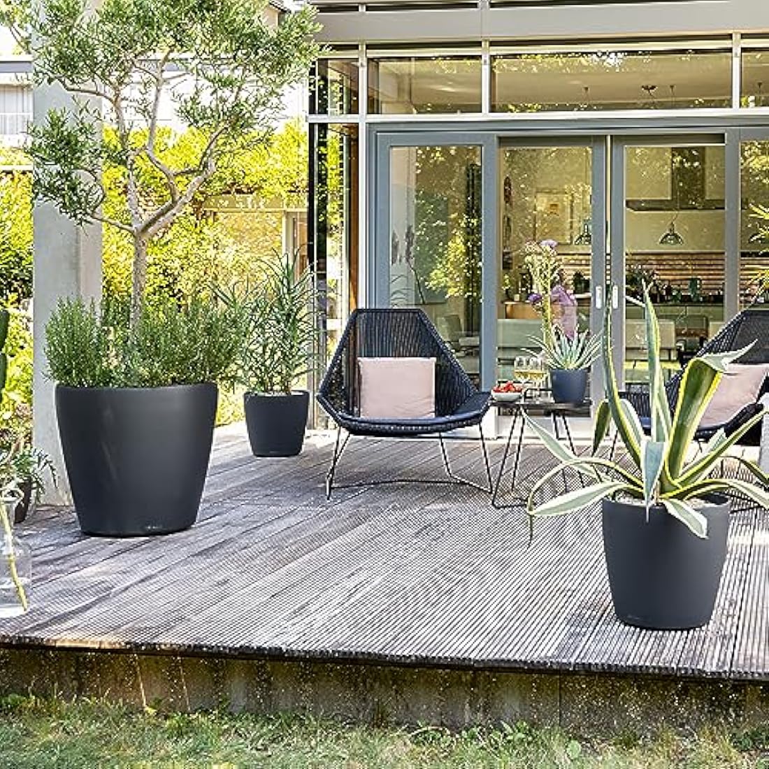 Lechuza CLASSICO Color 60 Self-Watering Planter | Large Slate Poly-Resin