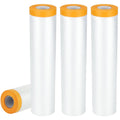 ZYNERY 4 Pack Plastic Dust Sheet Rolls | 2.4x20m Masking Film with Tape