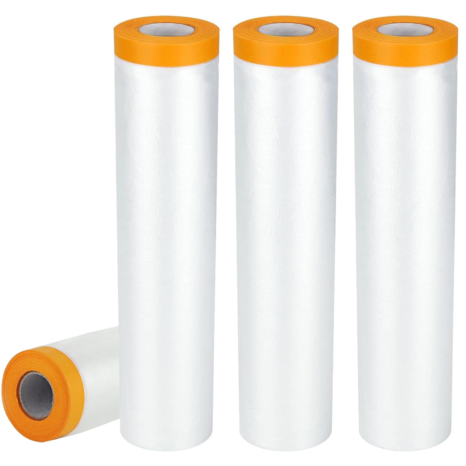 ZYNERY 4 Pack Plastic Dust Sheet Rolls | 2.4x20m Masking Film with Tape