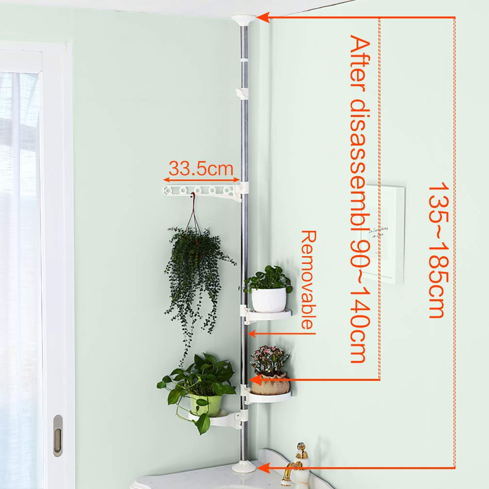 Hershii 4-Tier Tension Pole Plant Stand | Adjustable Corner Display Rack
