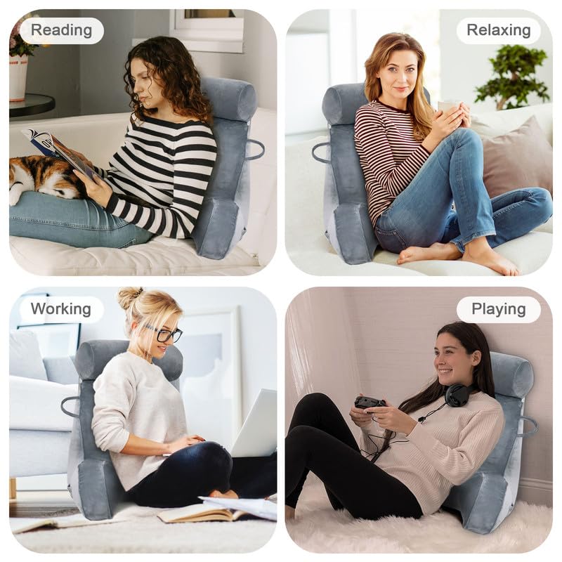Mingfuxin Reading Pillow | Velvet Bed Backrest with Neck and Arm Support