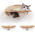 FUKUMARU Cat Wall Furniture Set - Rubber Wood Shelf with Clear Capsule