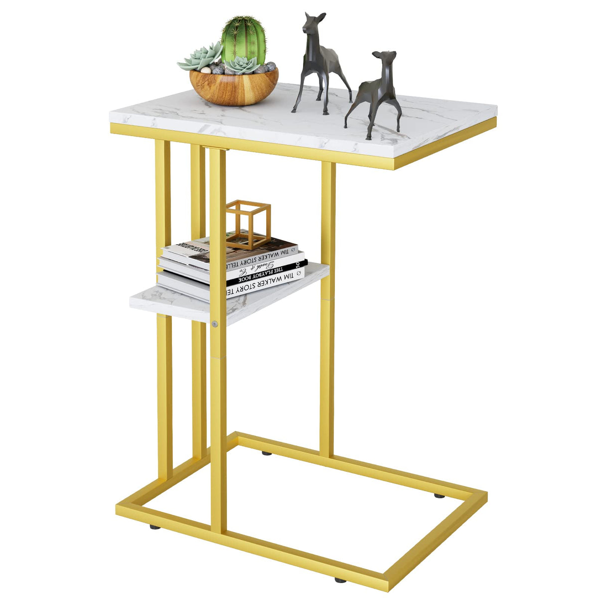 C Shaped End Table, Side Table, Sofa Table, Coffee Table Under Sofa, Small Couch Snack Tables, Bedside Tables with Metal Frame for Living Room - image 1