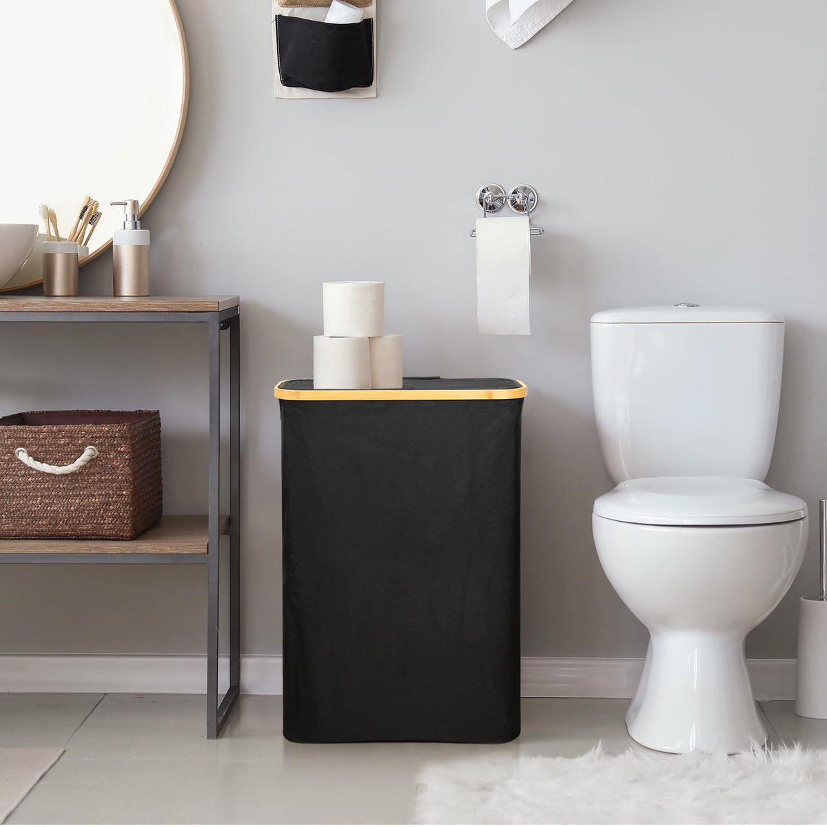 Toilet Roll Storage, 50L Toilet Paper Storage for up to 24 Rolls, Multifunctional Large Basket with Side Window, Bathroom Organizer Bin with Lid - image 4