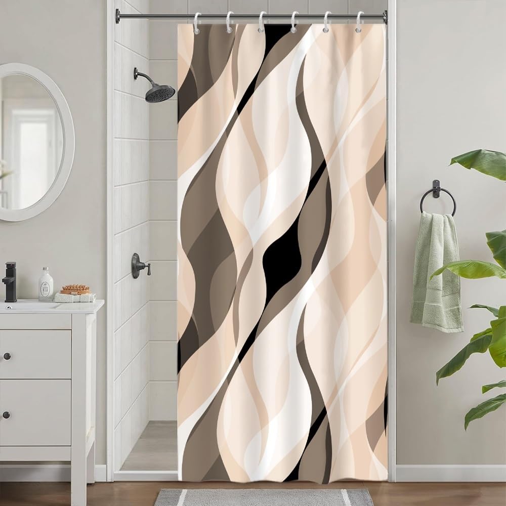 Uiiooazy Shower Curtain – Brown Gradient Stripes, Anti-Mould, 90 x 180 cm