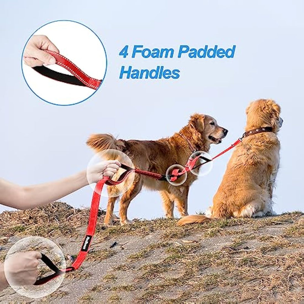 PetBonus Double Dog Leash | No Tangle Reflective Dual Lead with 4 Handles