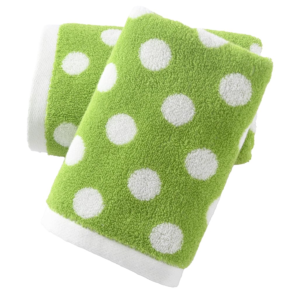 Polka Dot Cotton Hand Towels – Set of 2 Green 13x29 Inch