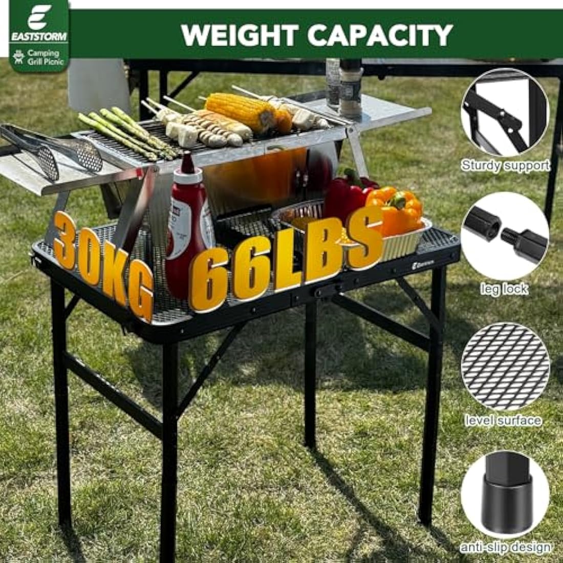 E EASTSTORM Portable Folding Camping Table – Lightweight Mesh Picnic Table