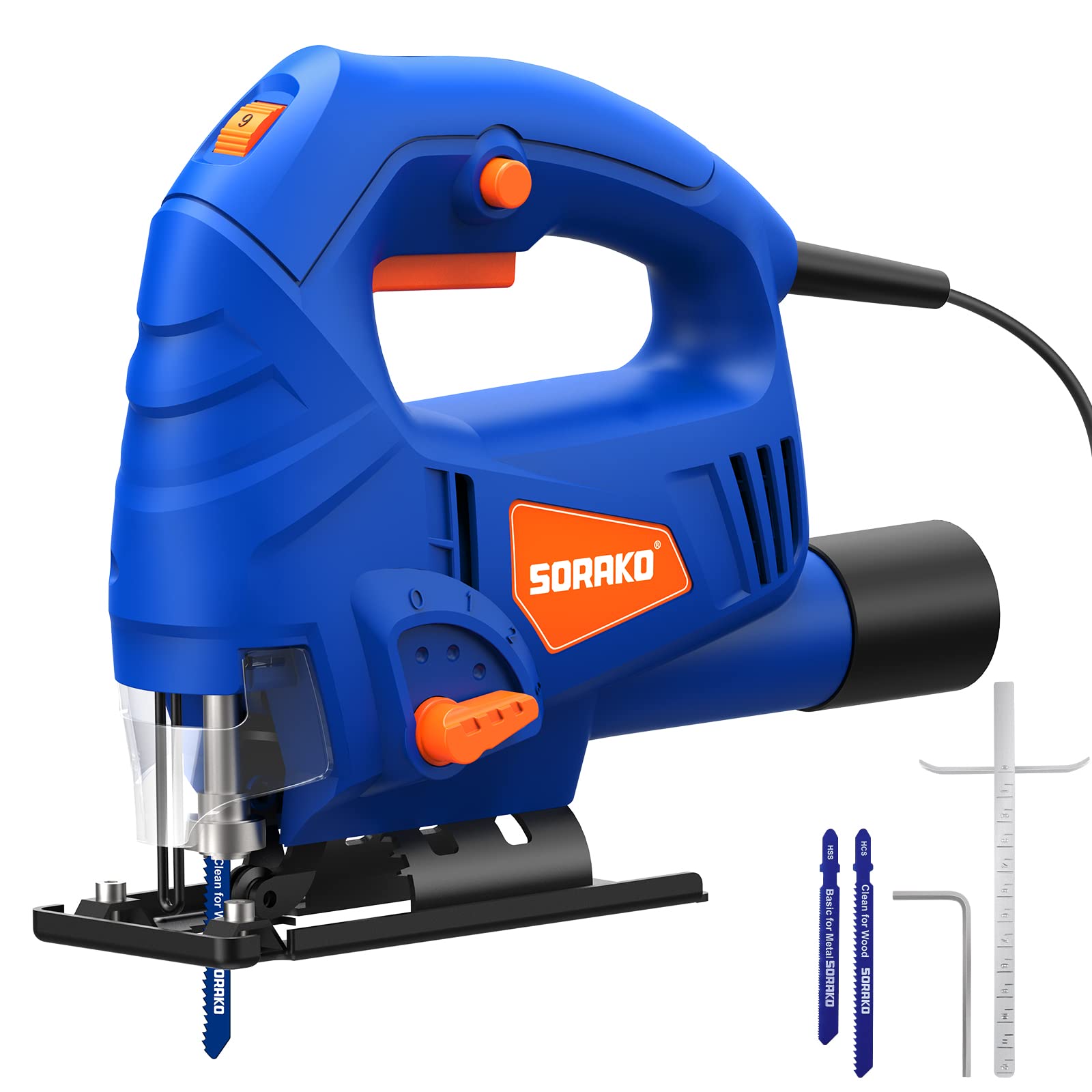 SORAKO 600W Corded Electric Jigsaw - 6 Speeds & 3 Orbital Settings