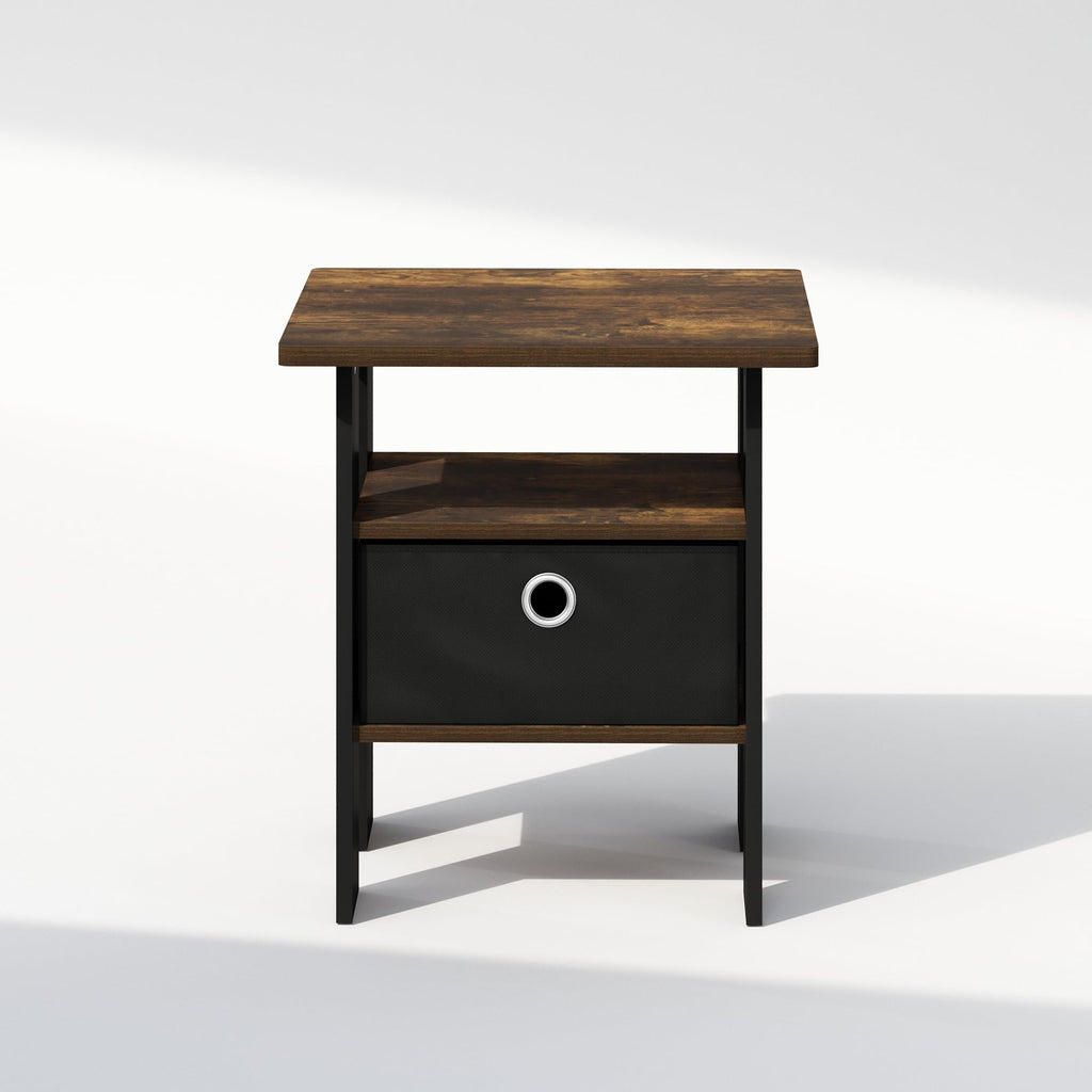 Furinno TIDUR Bedside Table with Storage Bin, Amber Pine
