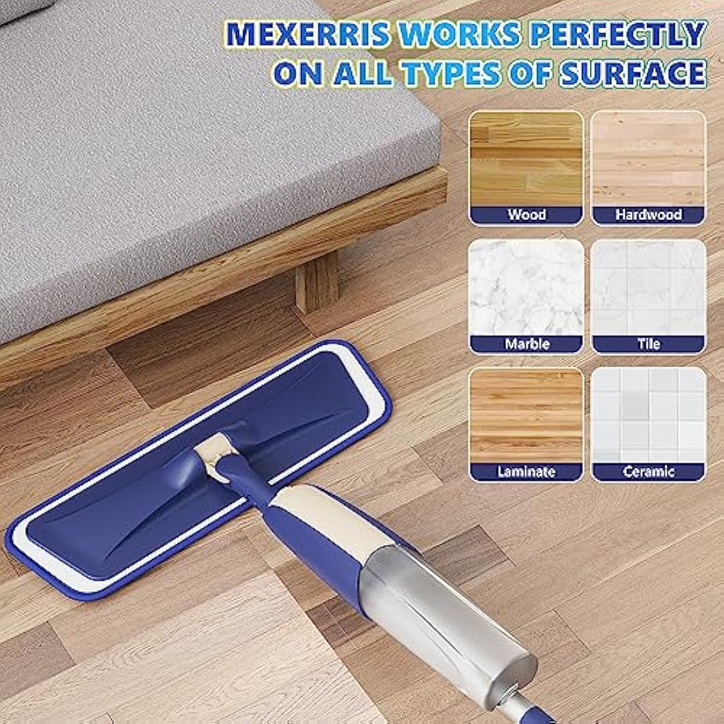 MEXERRIS Microfibre Spray Mop for Hardwood Floors | 4 Pads & 2 Bottles