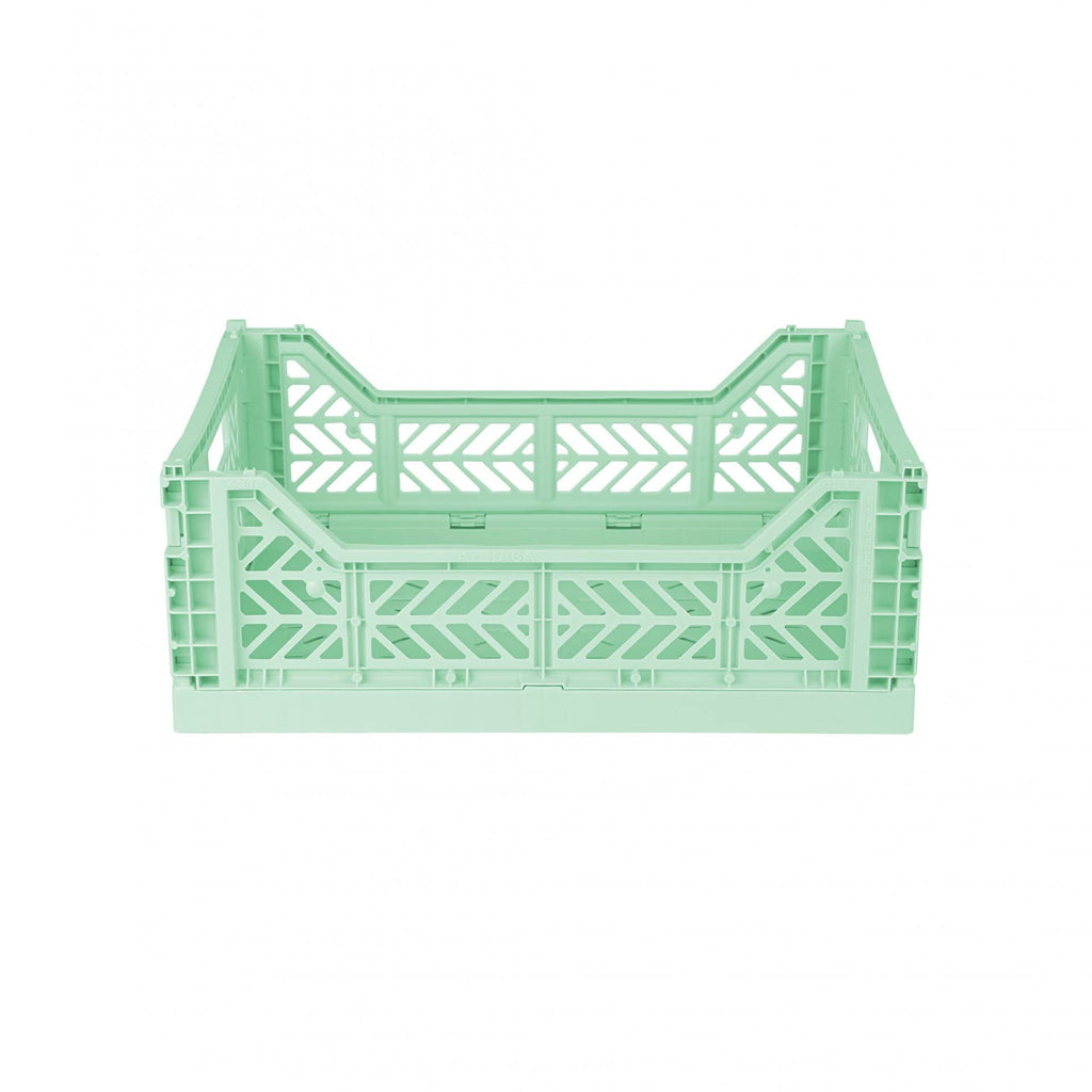 AYKASA Folding Crate, Sturdy Folding Box, Plastic, Stackable, Warm Mint, Midi 40 x 30 x 14 cm