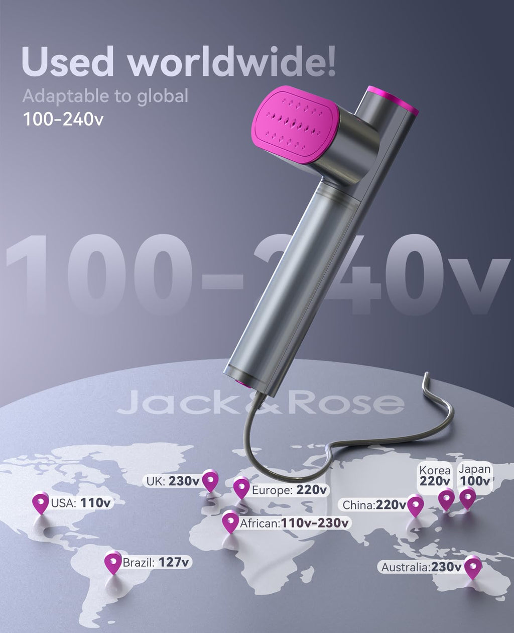 JackRose Dual Voltage Handheld Clothes Steamer | 1000W Travel Garment Iron