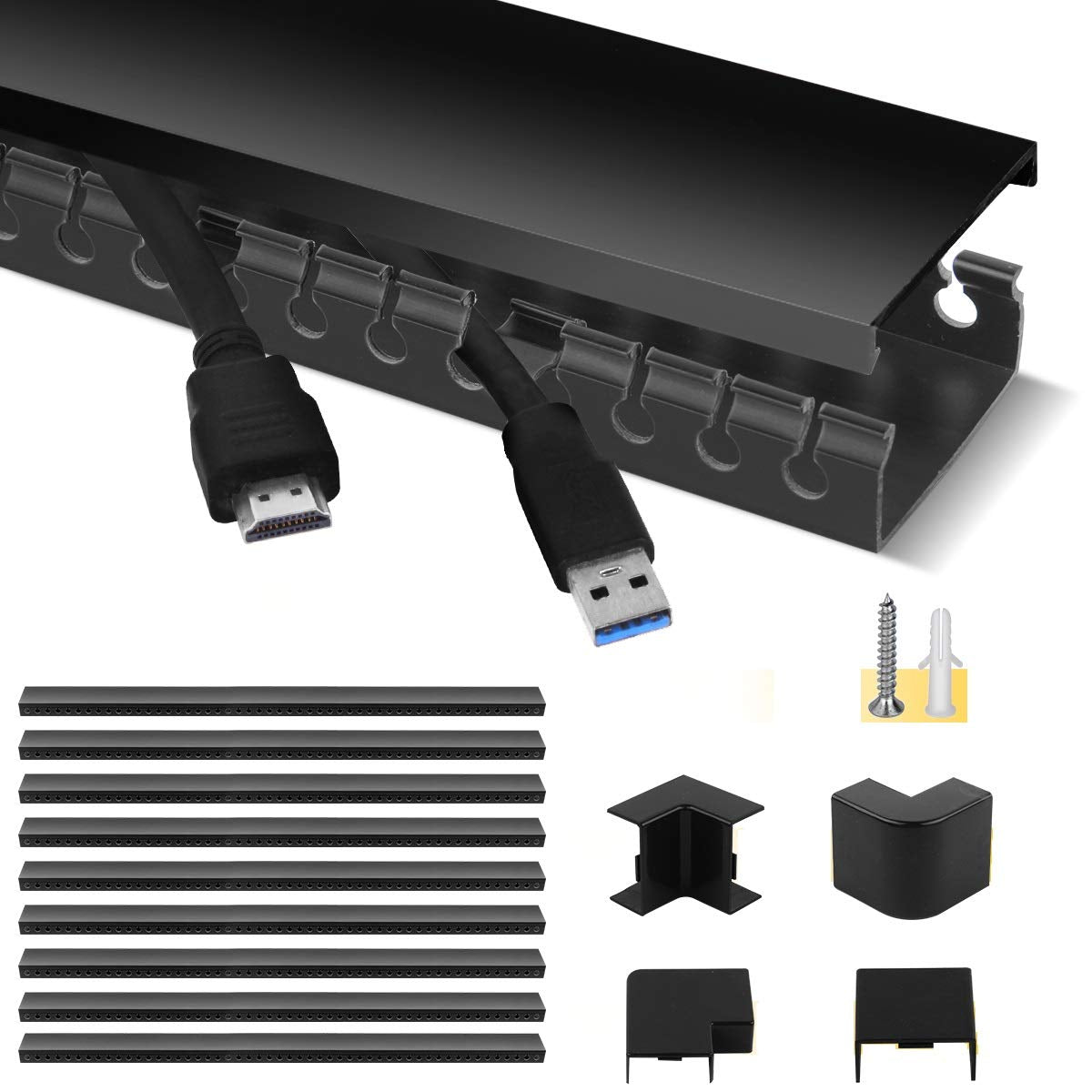 Stageek Cable Trunking Kit – 3.5m Open Slot Desk Cord Hider, Black