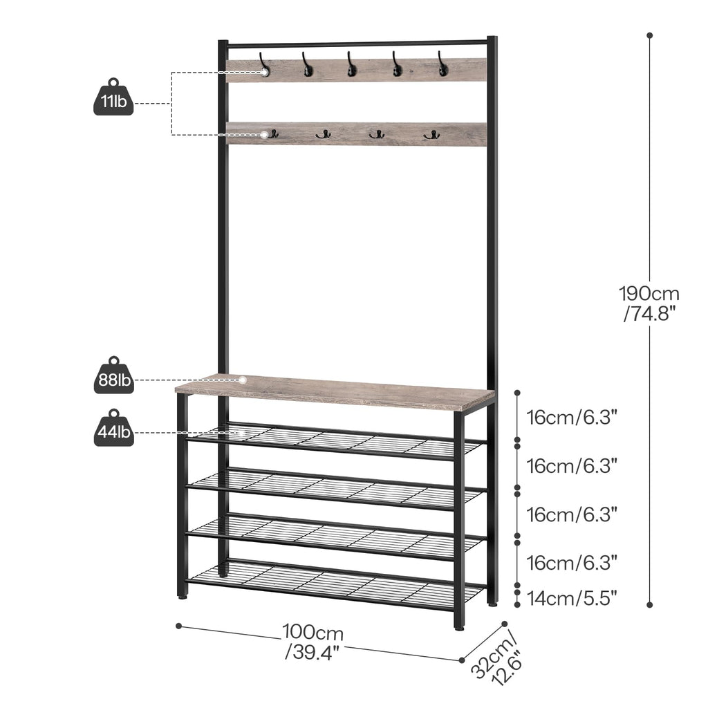 HOOBRO Coat Stand, Coat Rack with Shoe Storage, Free Standing Hall Tree with 9 Hooks, Shoe and Coat Rack for Hallway, Entryway, Metal Frame, Sturdy - image 4