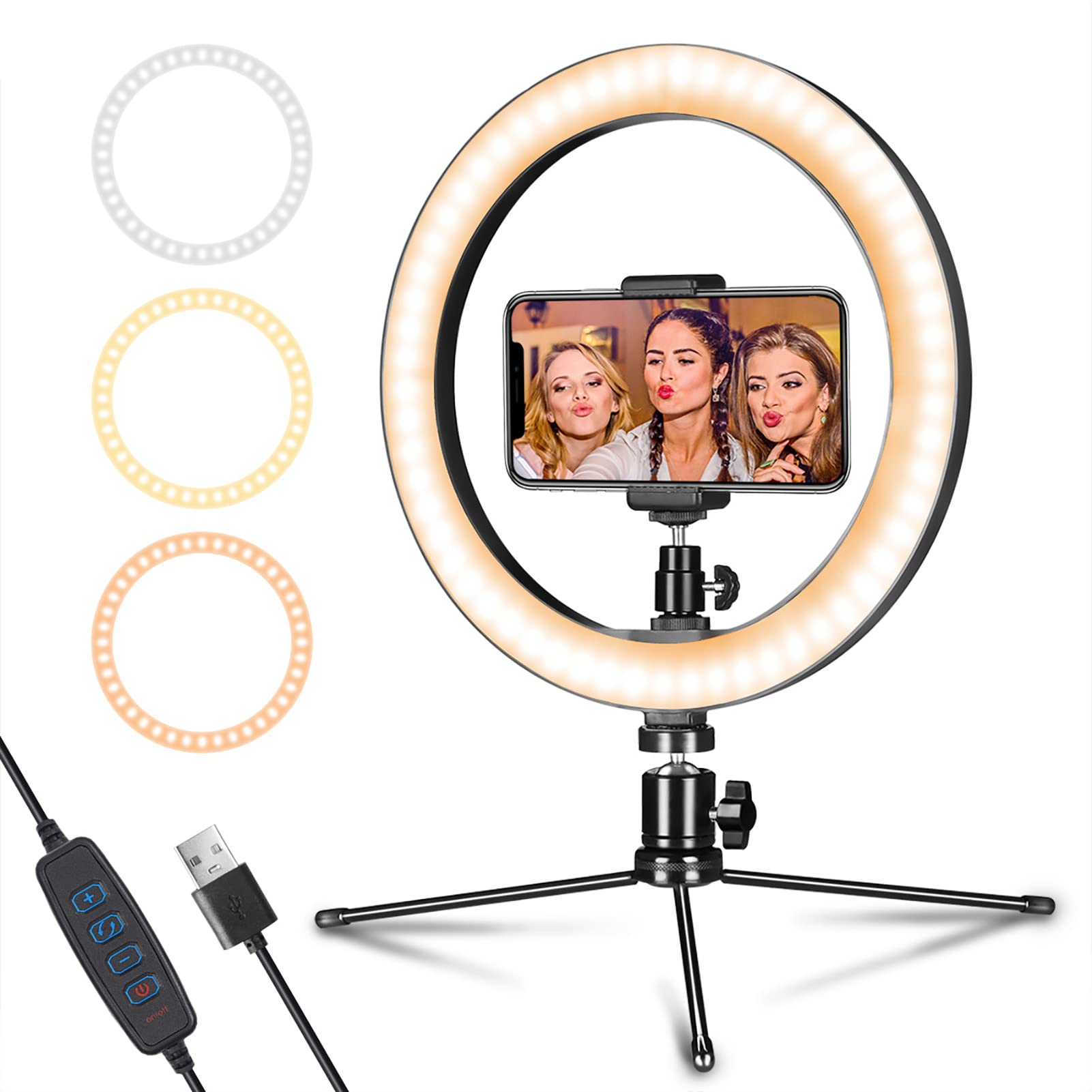 AIXPI 10" LED Ring Light with Tripod Stand & Phone Holder – 3 Modes