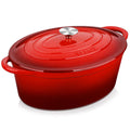 Velaze Enameled Cast Iron Dutch Oven - 7.5L Oval Casserole Dish, Red
