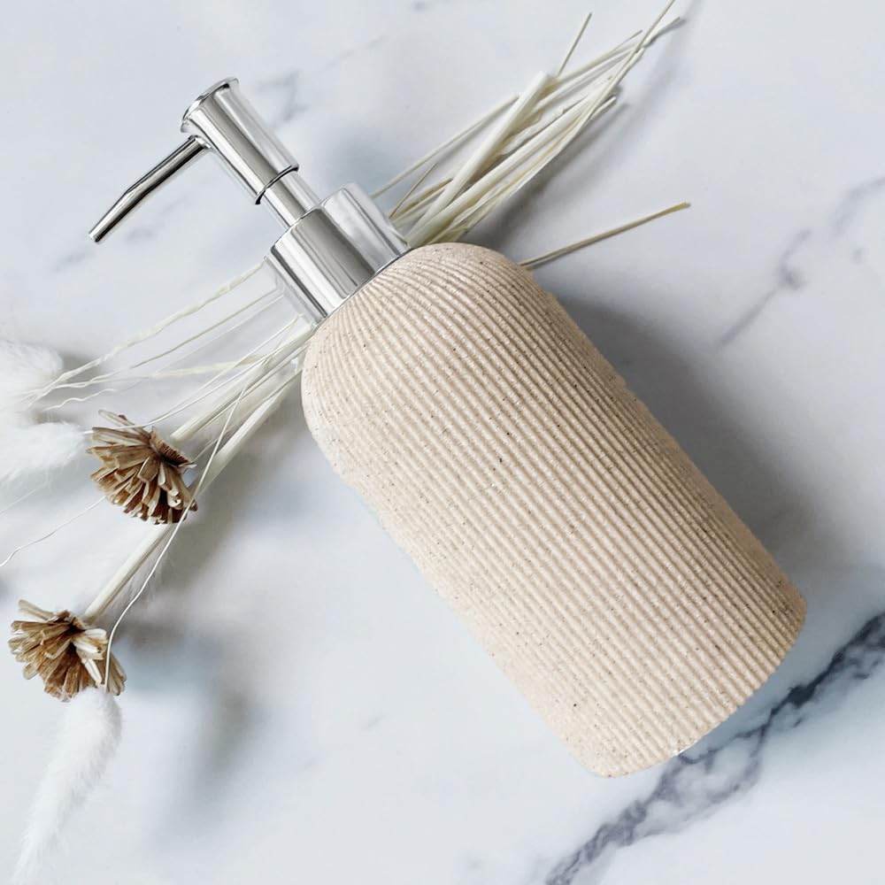 Lunestella Boho Beige Soap Dispenser | 7oz Resin Farmhouse Bottle