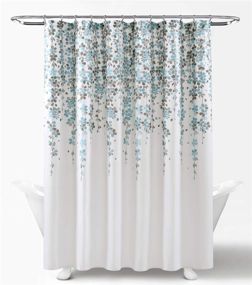 Lush Decor Weeping Flower Floral Shower Curtain | Blue & Gray Microfiber