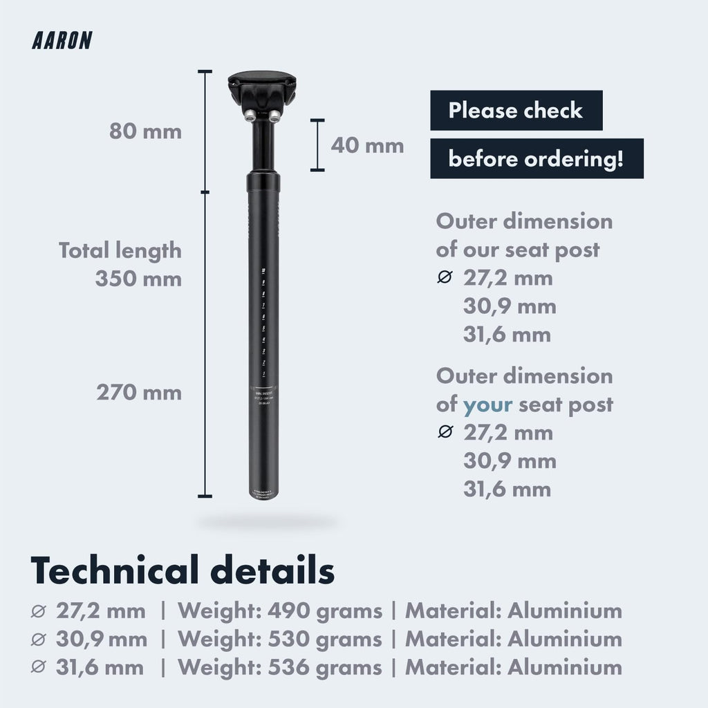 AARON Aluminum Spring Suspension Bike Seatpost | 31.6mm x 350mm MTB