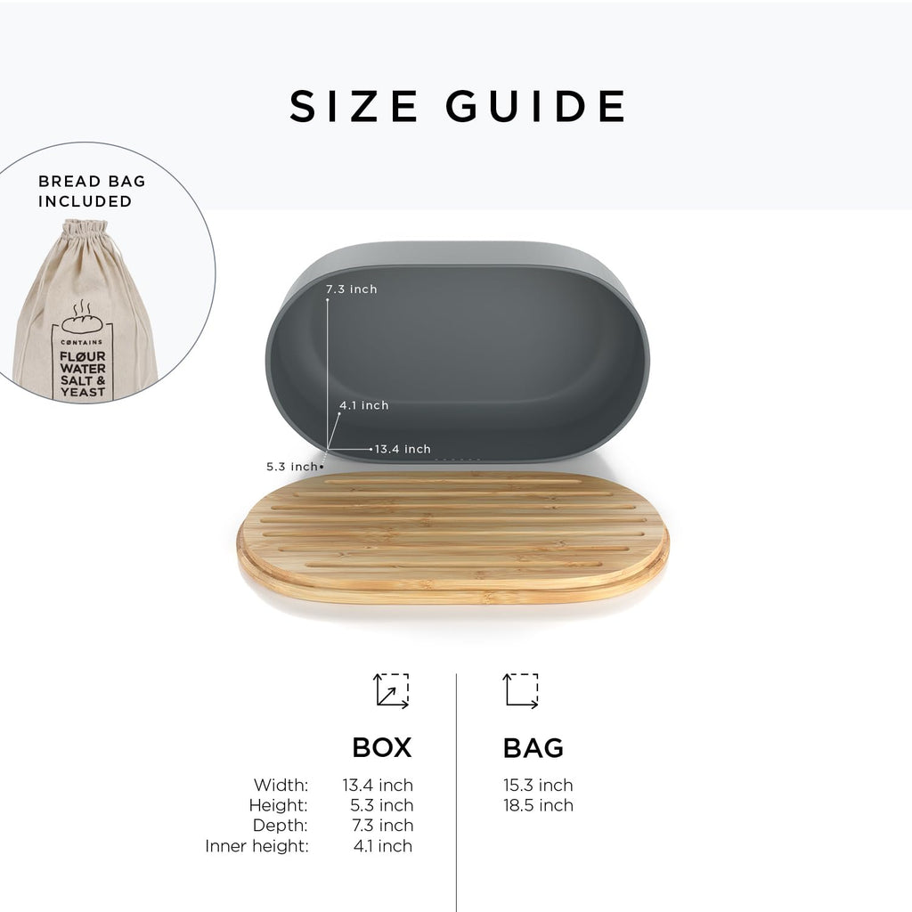 LARS NYSØM Metal Bread Box with Bamboo Cutting Board Lid – Ash Gray