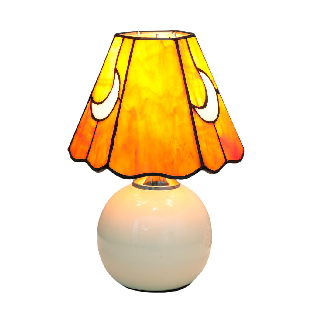 KIPHEPI Mushroom Lamp – Orange Stained Glass Moon Nightlight for Bedside