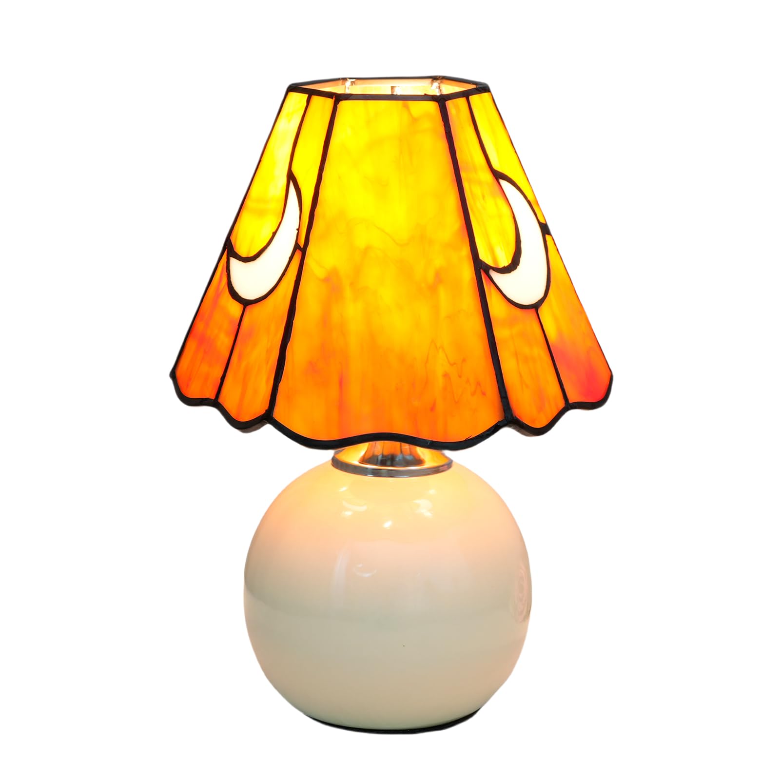 KIPHEPI Mushroom Lamp – Orange Stained Glass Moon Nightlight for Bedside