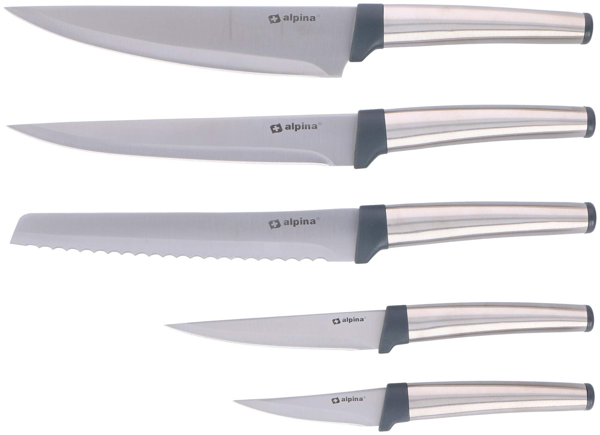 Alpina 5-Piece Stainless Steel Knife Set with Chef and Bread Knives