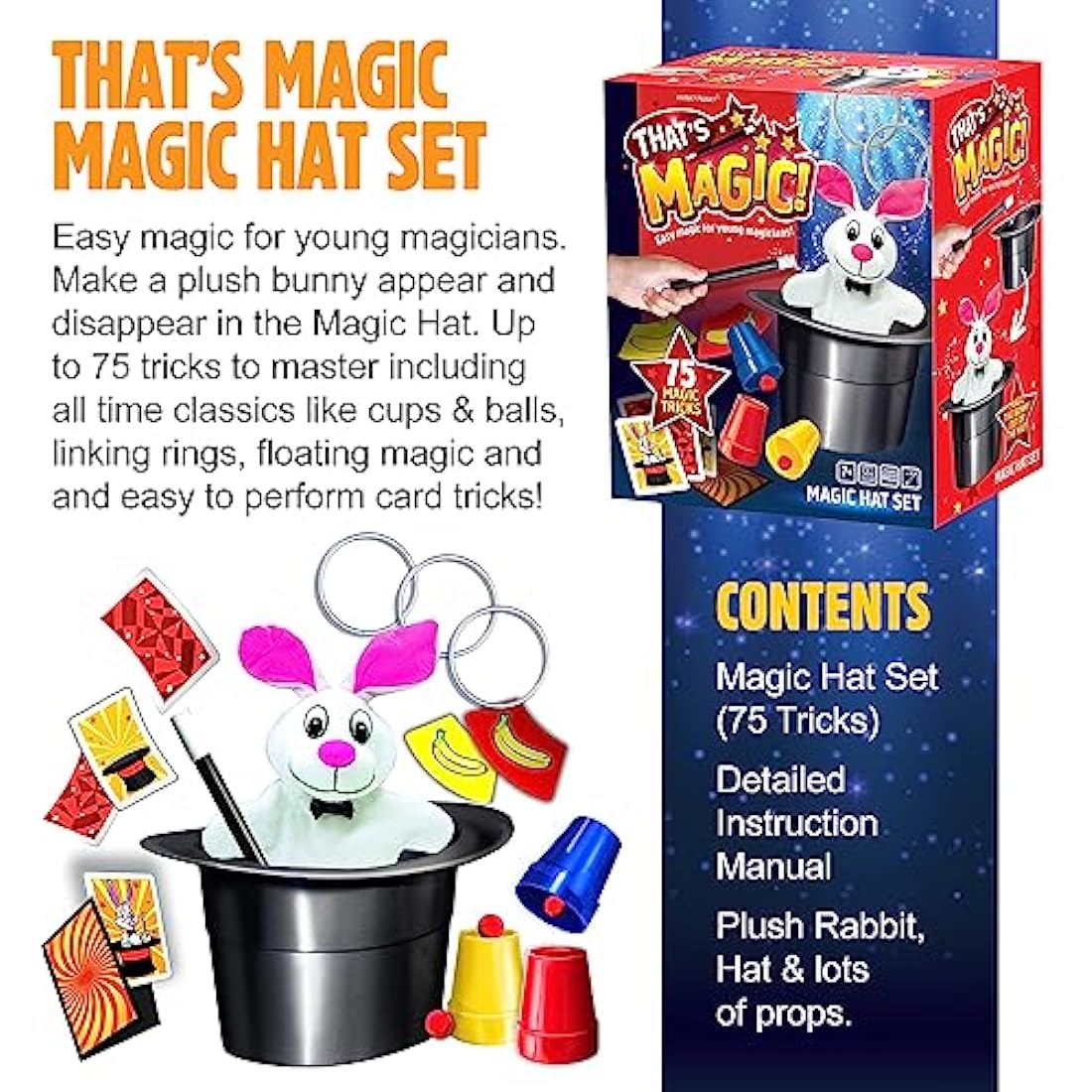 Magic Hat Set – 75 Easy Tricks with Plush Rabbit & Props