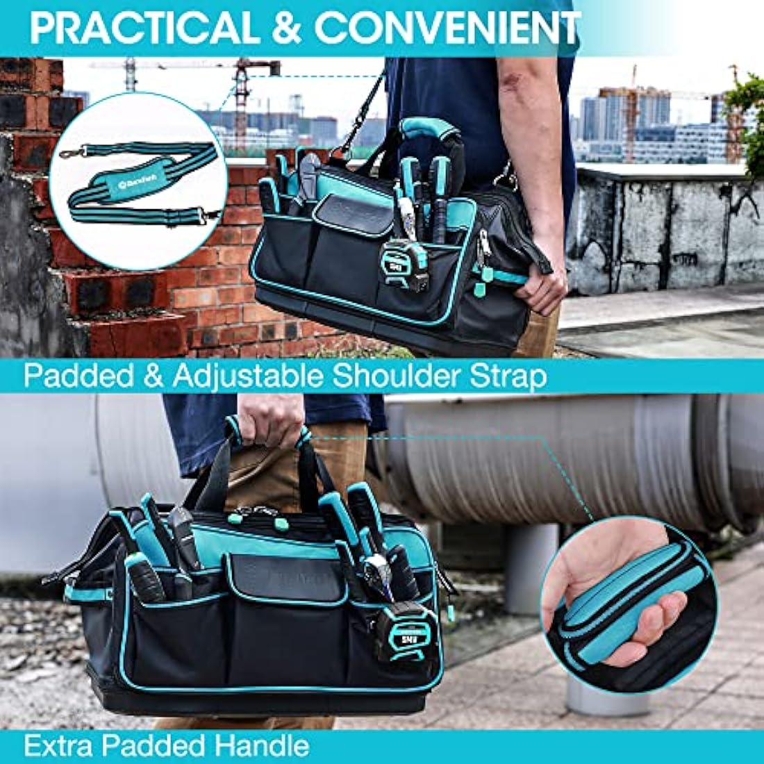 DURATECH 17-Inch Heavy Duty Tool Bag | 32 Pockets & Hard Base Organizer
