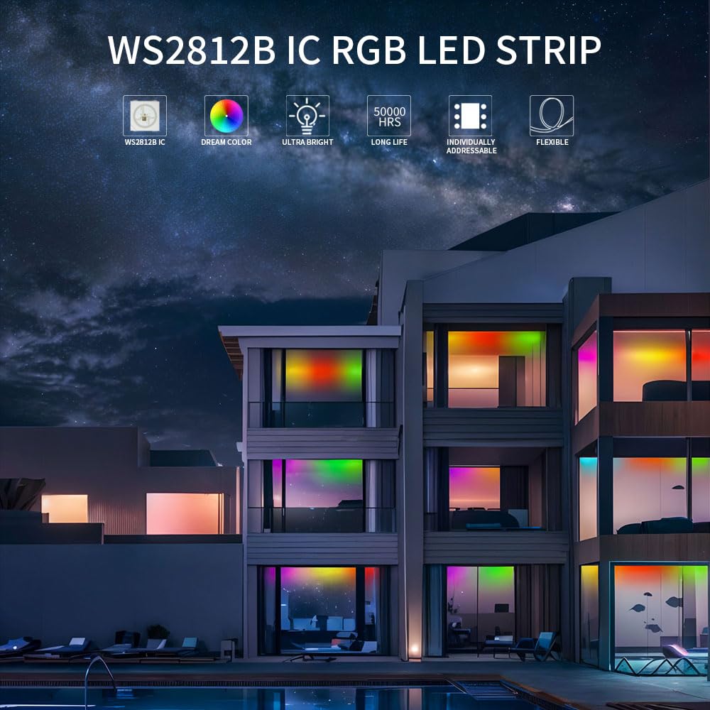 LOAMLIN WS2812B Addressable RGB LED Strip | 16.4FT 5050 SMD IP67 Waterproof