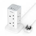 TESSAN 8-Way Tower Extension Lead | Surge Protected Power Strip with USB-C