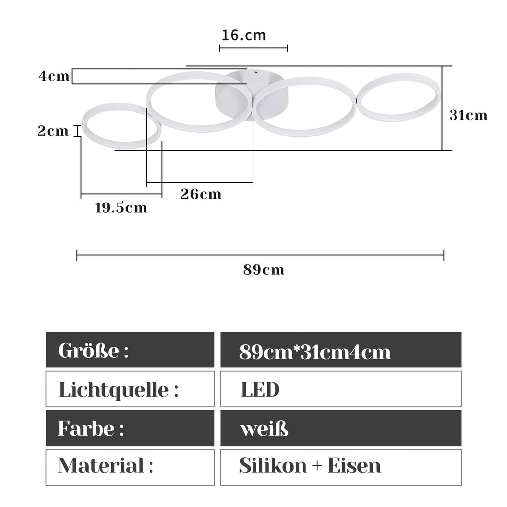 GBLY Modern LED Ceiling Light – 4-Ring Aluminium Lamp, 3000K Warm White