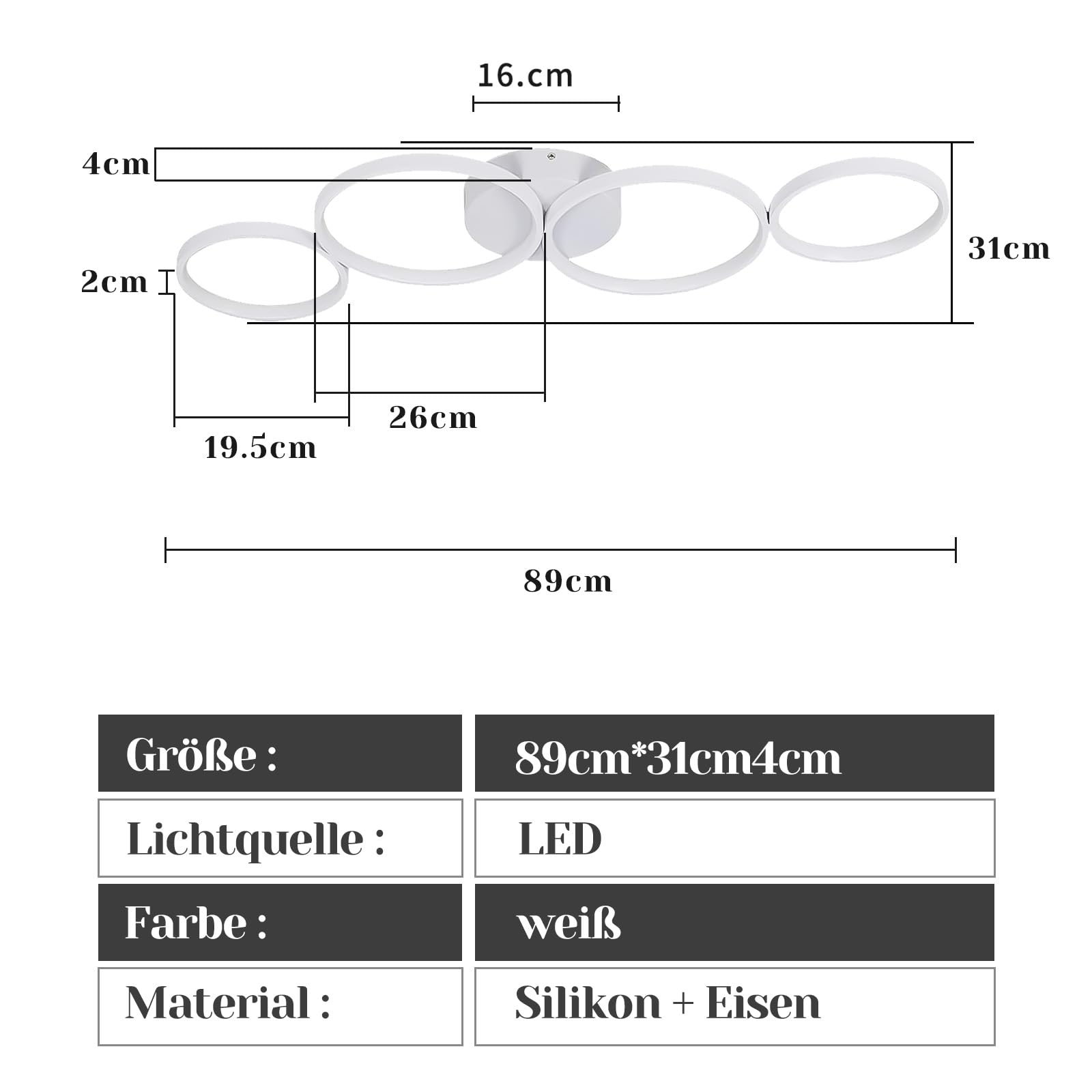 GBLY Modern LED Ceiling Light – 4-Ring Aluminium Lamp, 3000K Warm White