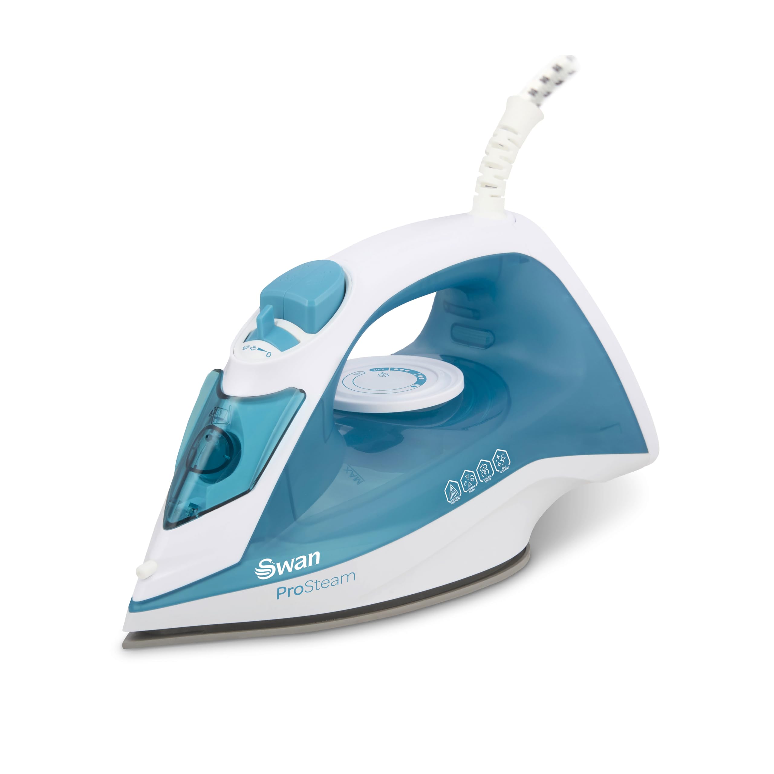 Swan SI12052AQ Steam Iron – 2200W Ceramic Soleplate, White/Aqua