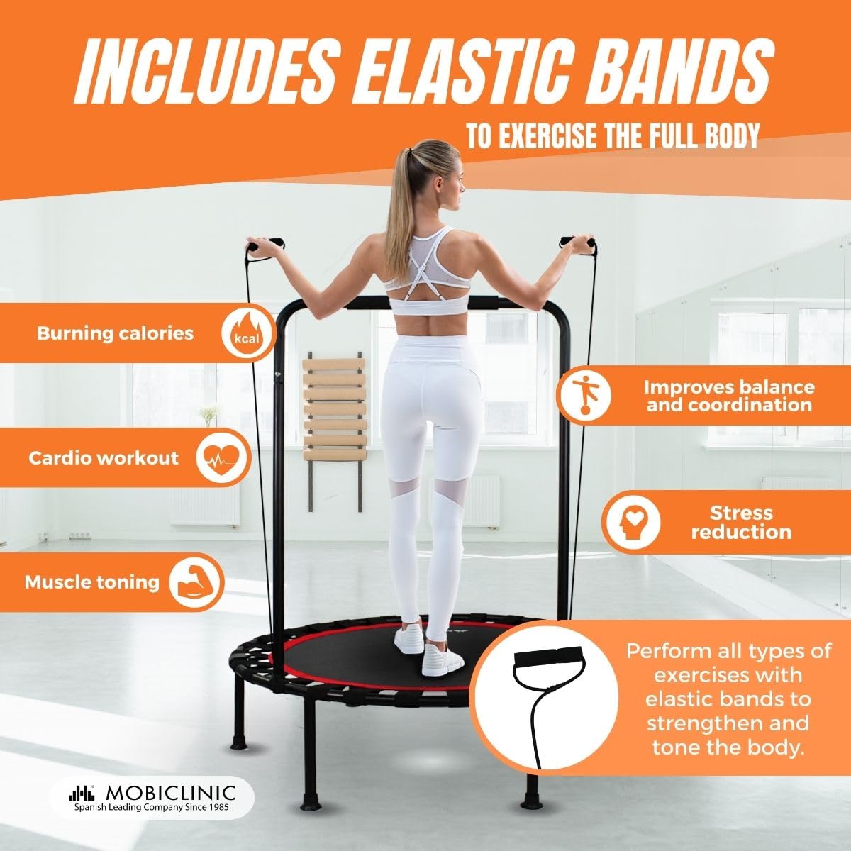 Mobiclinic 40 Inch Foldable Fitness Trampoline with Adjustable Handle