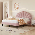 BTM Upholstered Double Bed Frame | Pink Velvet Petal Headboard | 4FT6