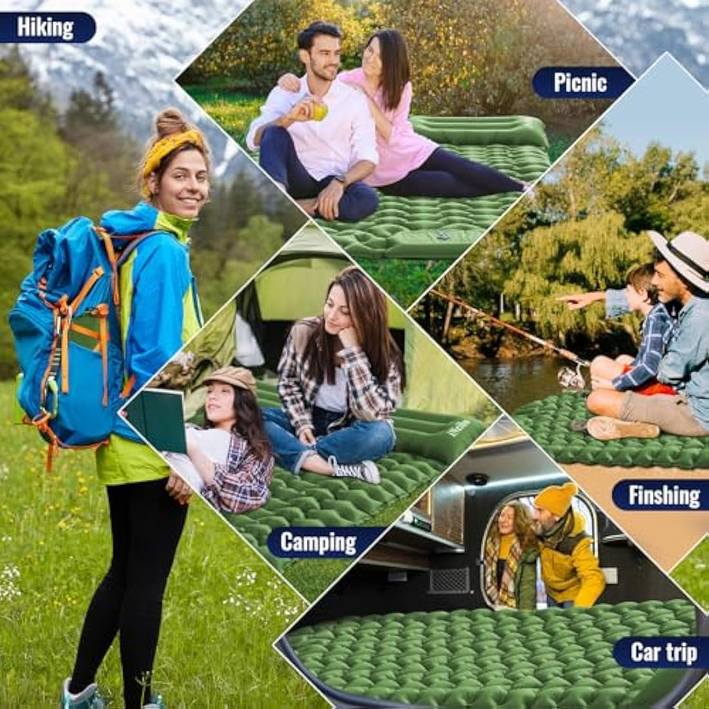 iNeibo Double Sleeping Pad – Inflatable 2 Person Camping Mat with Foot Pump
