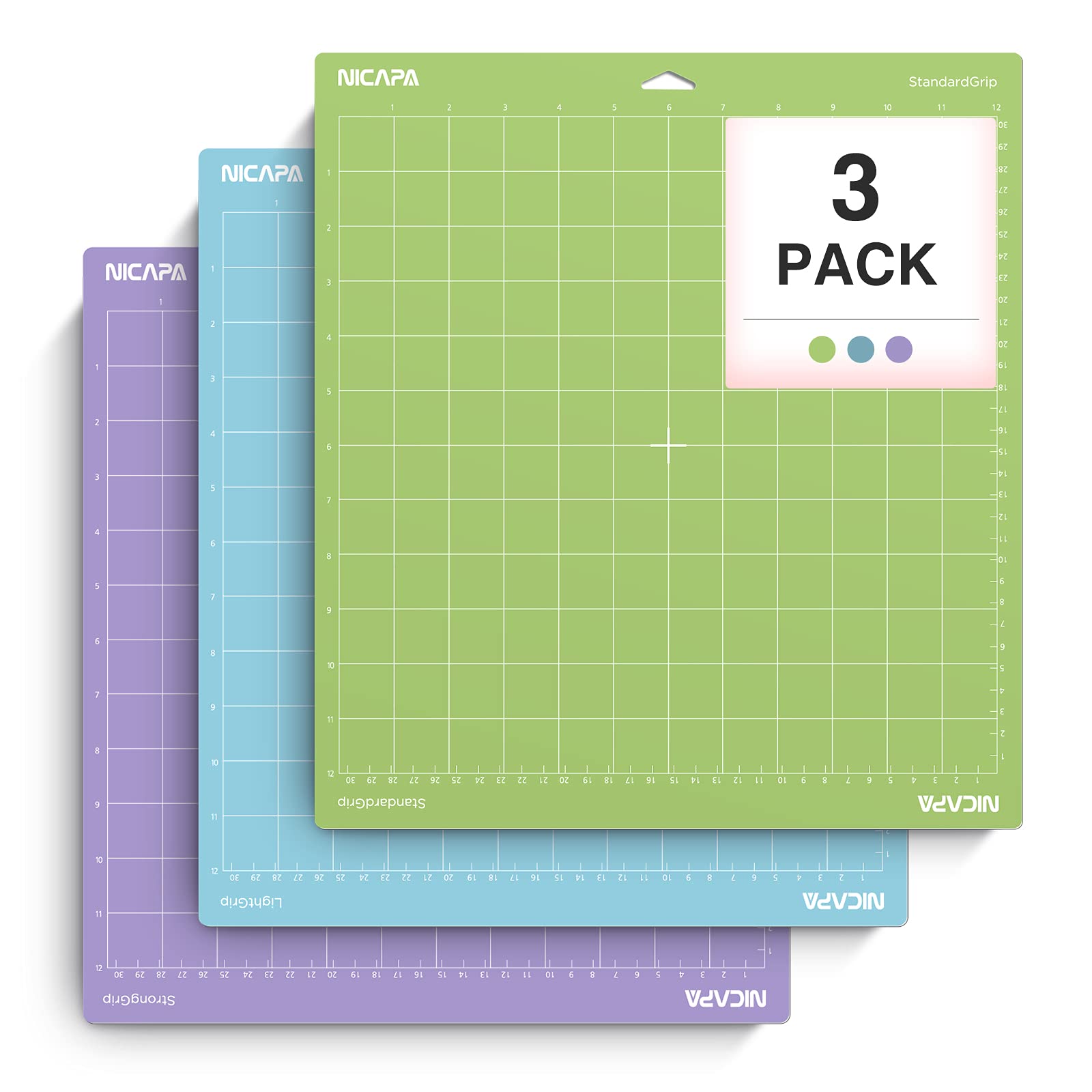 Nicapa Cutting Mats for Cricut Maker & Explore - 12x12 Variety 3-Pack
