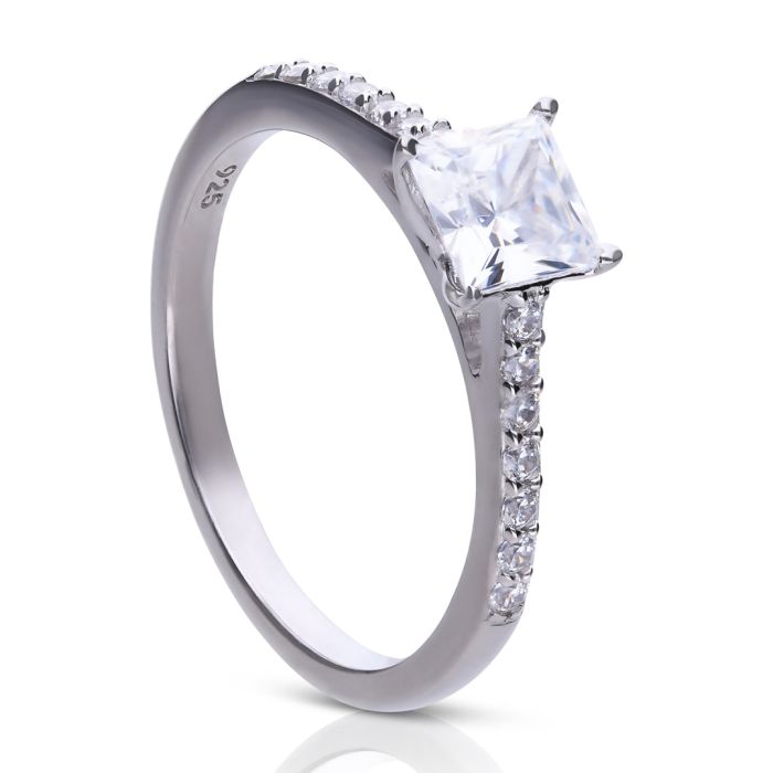 Gecko Jewellery Princess Cut Zirconia Ring with Pave Shoulders