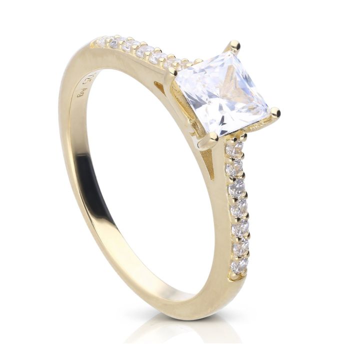 Gecko Jewellery Princess Cut Zirconia Ring with Pave Shoulders