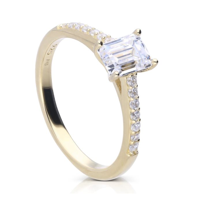 Gecko Jewellery Sterling Silver Emerald Cut Ring with Pave Shoulders