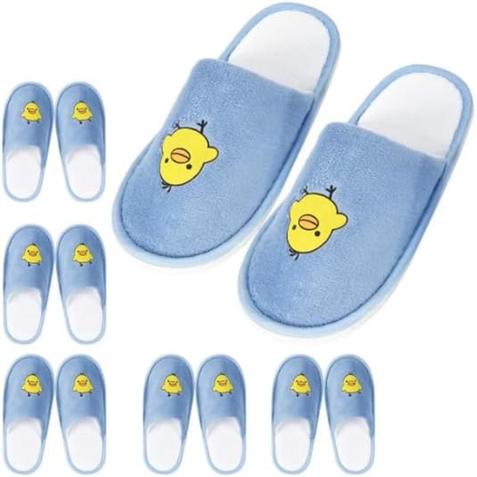 Kids Plush Spa Slippers – 6 Pairs Non-Slip Chick Design