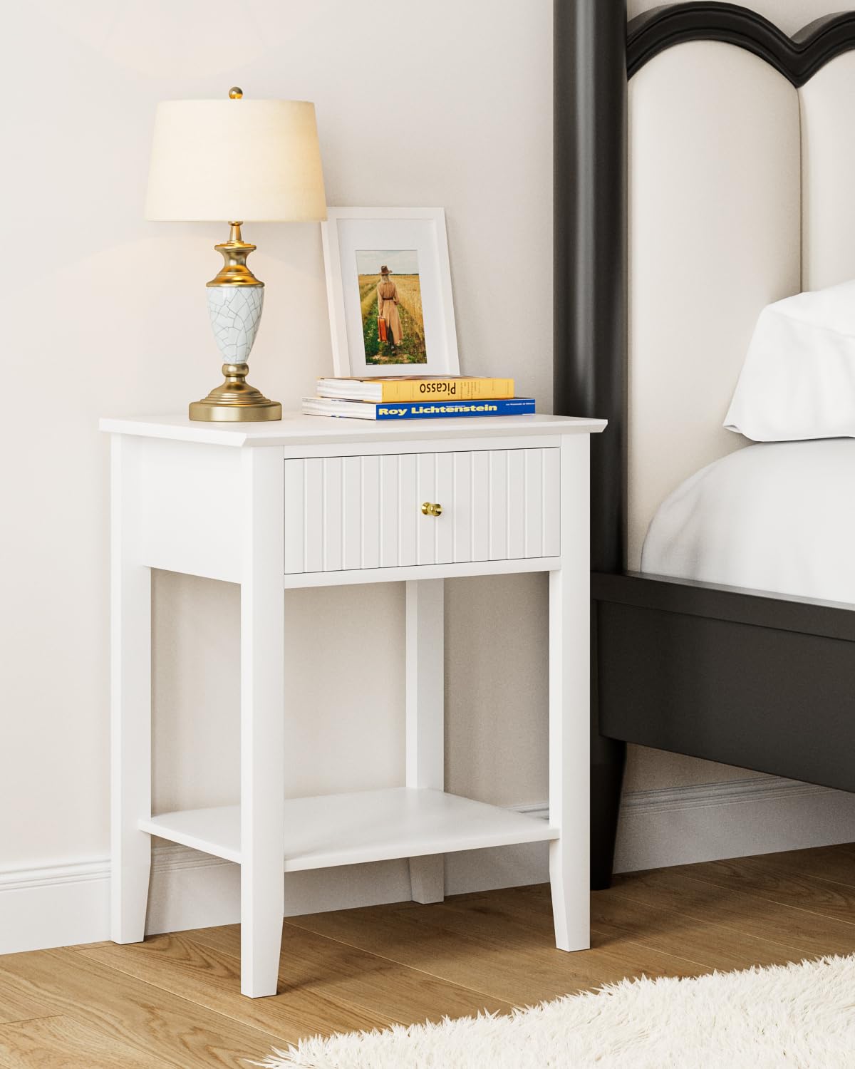 HEYZOEY Modern Wooden Bedside Table – 1 Drawer Nightstand, White