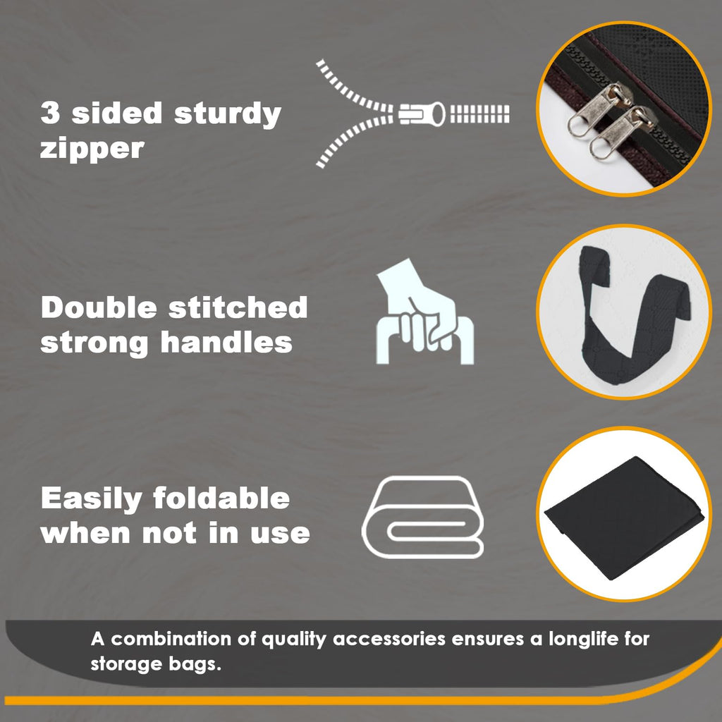 KURNI Storage Bags | Clothes Organizer Boxes, Foldable 6 Pack Black, 90L Capacity, 3 Sided Zipper Moving Large Bag. Dust & Moisture Proof - image 4