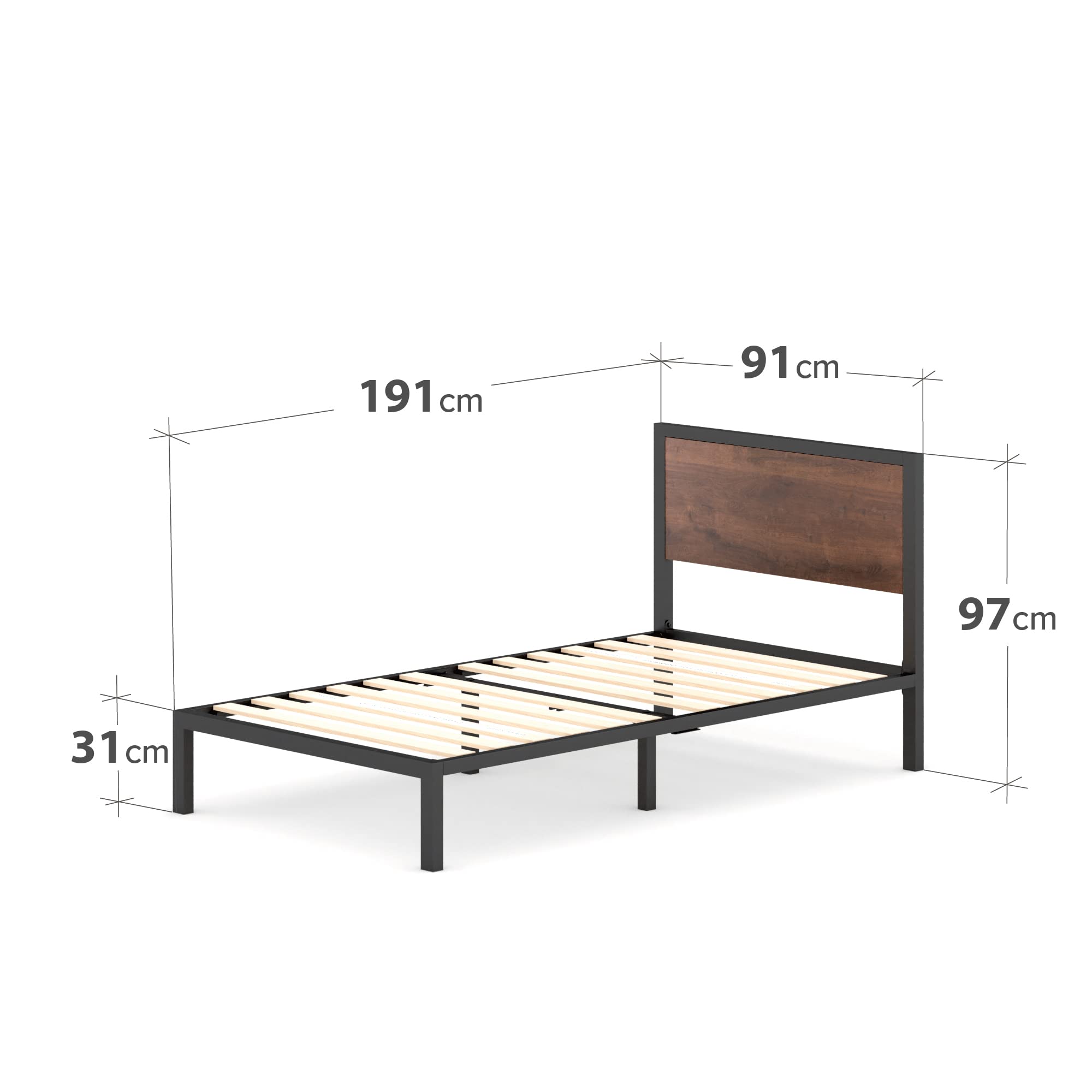 Zinus Mory Platform Bed Frame – 90x190 cm Single Metal and Wood Bed