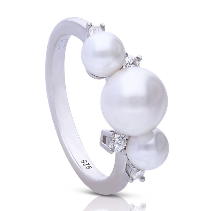 Gecko Jewellery Triple Shell Pearl & Zirconia Sterling Silver Ring